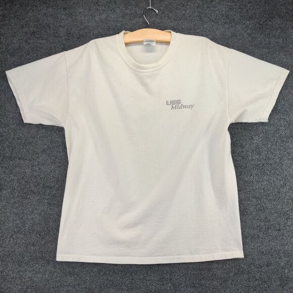 USS Midway T Shirt Size L White Double Sided Graphic Navy Short Sleeve - Picture 2 of 16